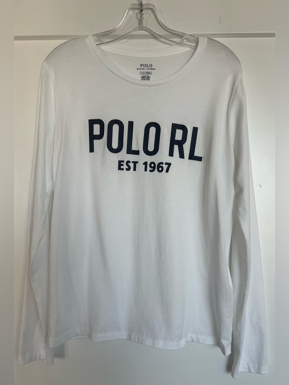 Polo by Ralph Lauren Long-Sleeve 100% Cotton Logo Graphic Tee White Size Large